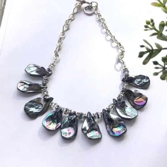 Abalone Teardrop beads and Chez Crystals Necklace - Picture 2 of 5